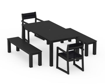 EDGE Sling Arm Chair 5-Piece Parsons Dining Set with Benches