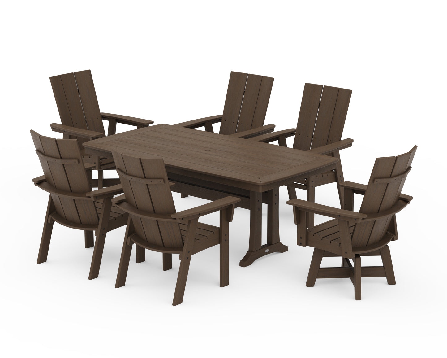 Modern Adirondack Swivel Chair 7-Piece Dining Set with Trestle Legs