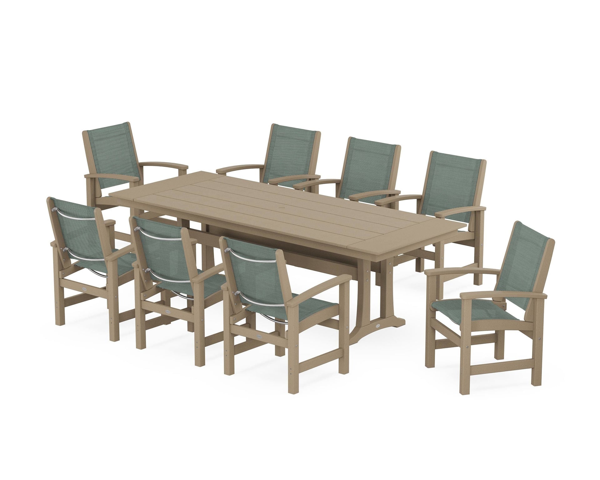 Coastal 9-Piece Farmhouse Dining Set with Trestle Legs