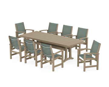 Coastal 9-Piece Farmhouse Dining Set with Trestle Legs