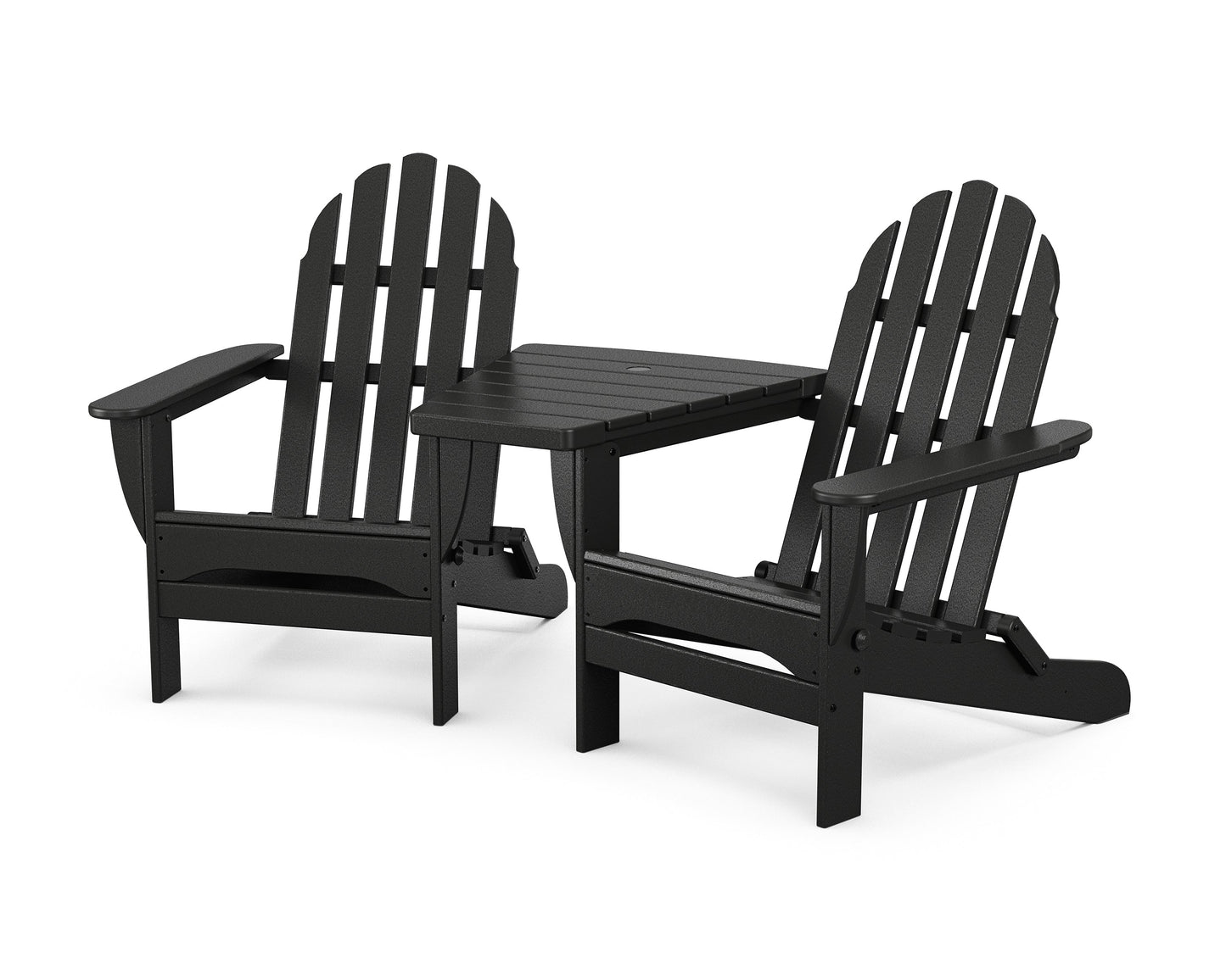 Classic Folding Adirondacks with Angled Connecting Table