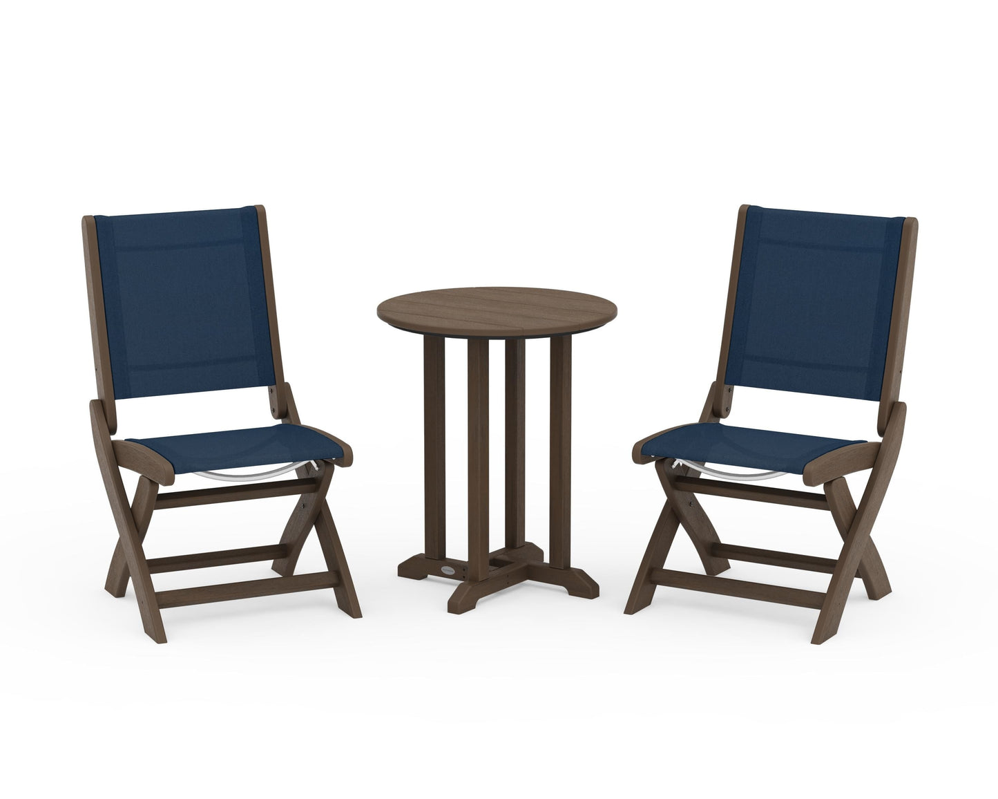Coastal Folding Side Chair 3-Piece Round Bistro Dining Set