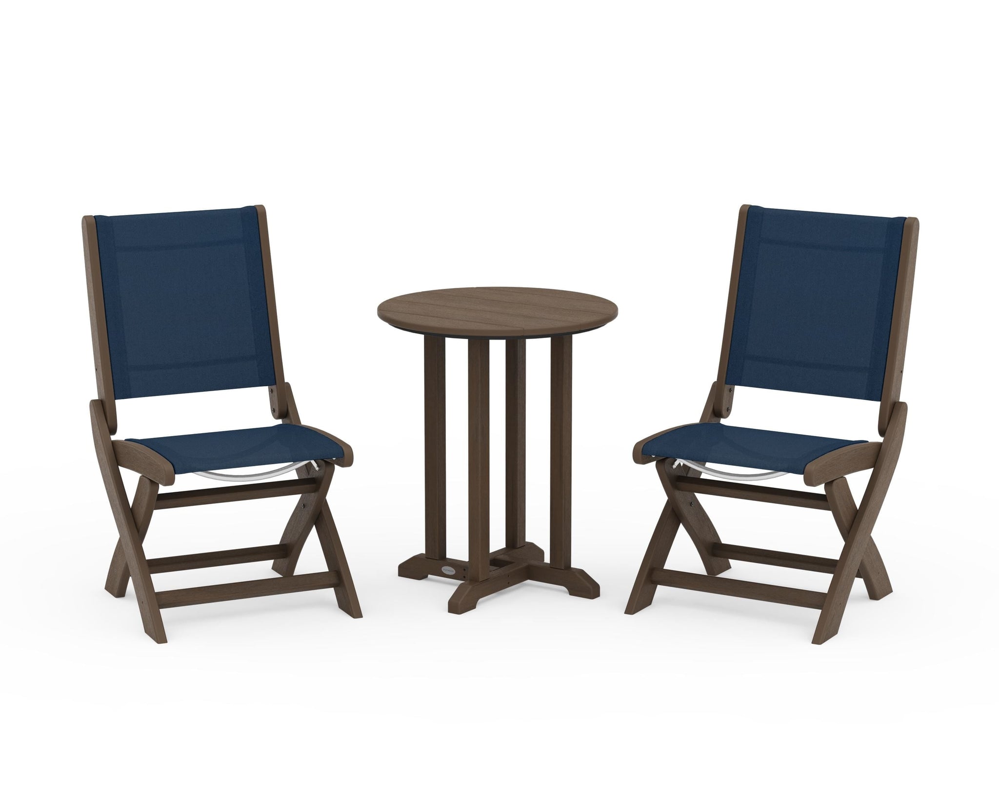 Coastal Folding Side Chair 3-Piece Round Bistro Dining Set