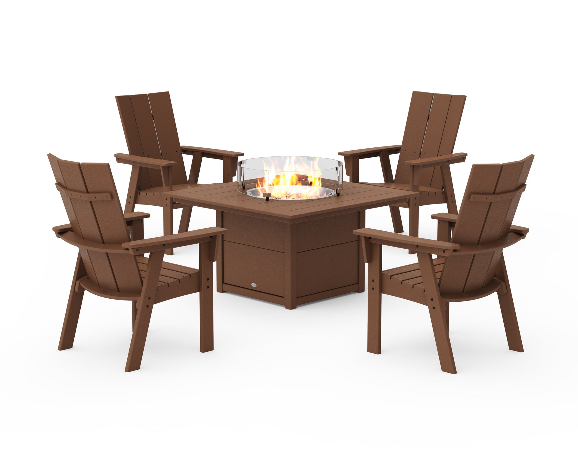Modern 4-Piece Curveback Upright Adirondack Conversation Set with Fire Pit Table