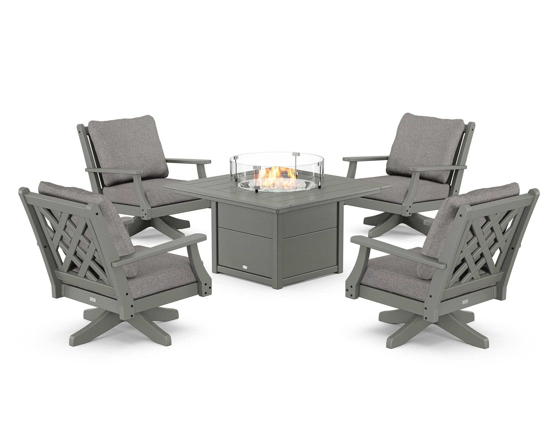 Wovendale 5-Piece Deep Seating Swivel Conversation Set with Fire Pit Table