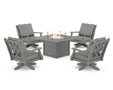 Wovendale 5-Piece Deep Seating Swivel Conversation Set with Fire Pit Table