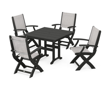 Coastal Folding Chair 5-Piece Farmhouse Dining Set