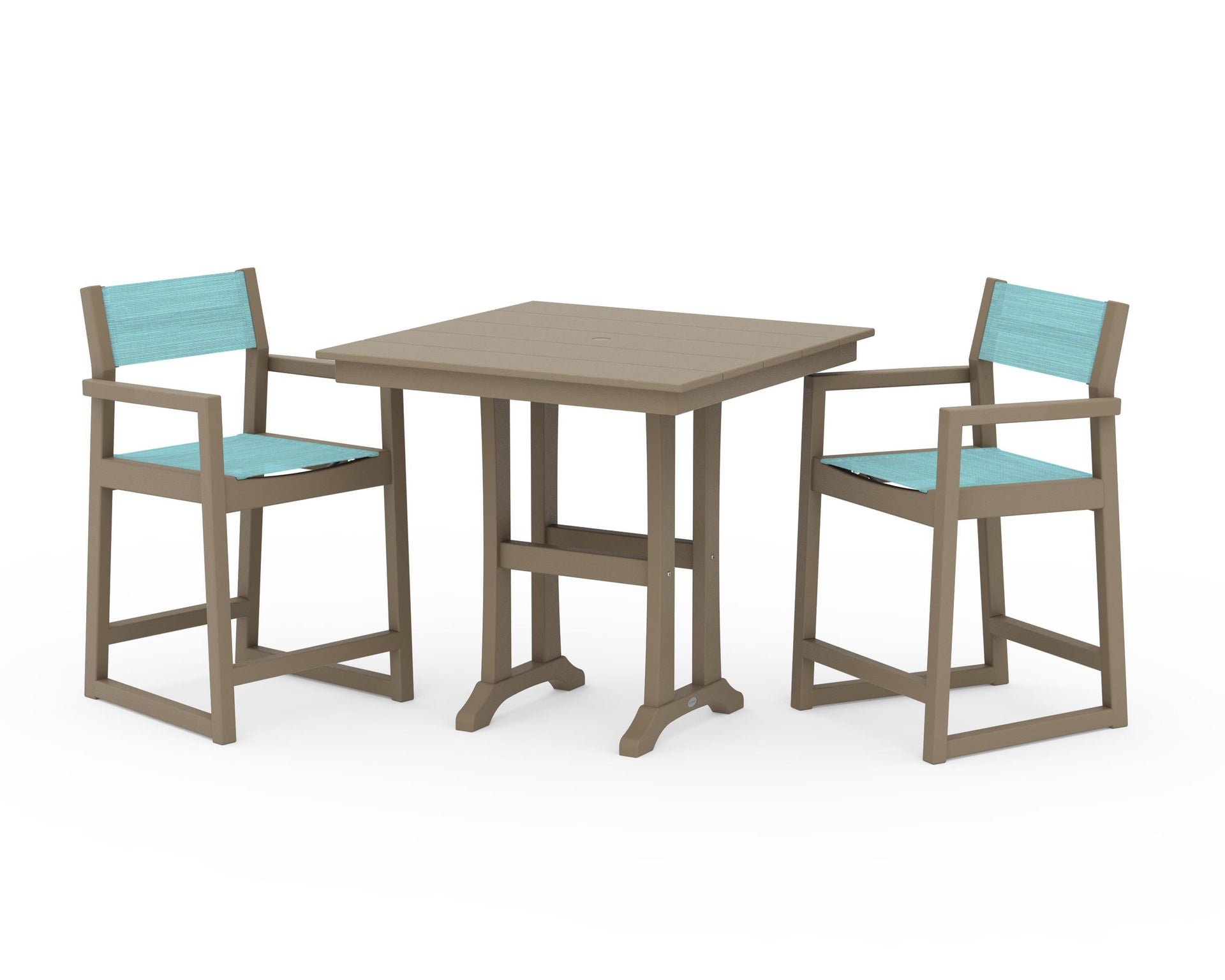 EDGE Sling Arm Chair 3-Piece Farmhouse Counter Set with Trestle Legs
