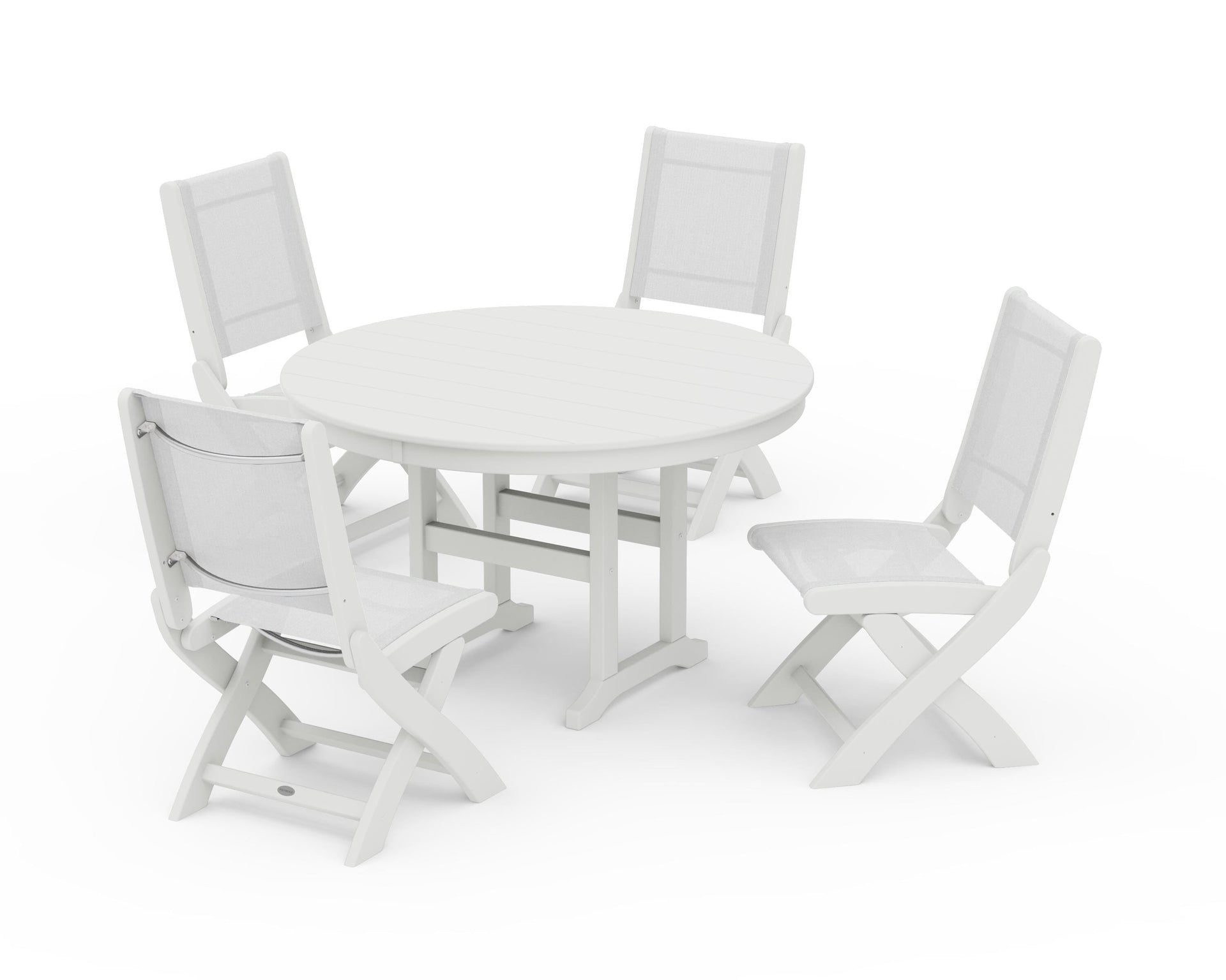 Coastal Folding Side Chair 5-Piece Round Dining Set