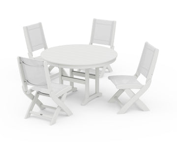 Coastal Folding Side Chair 5-Piece Round Dining Set