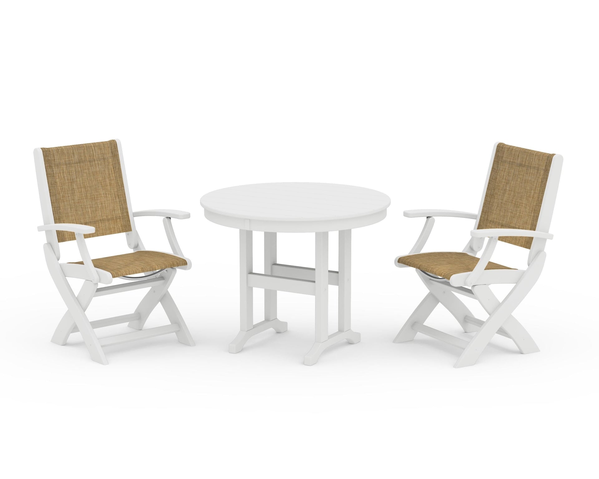 Coastal Folding Chair 3-Piece Round Dining Set