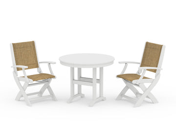 Coastal Folding Chair 3-Piece Round Dining Set