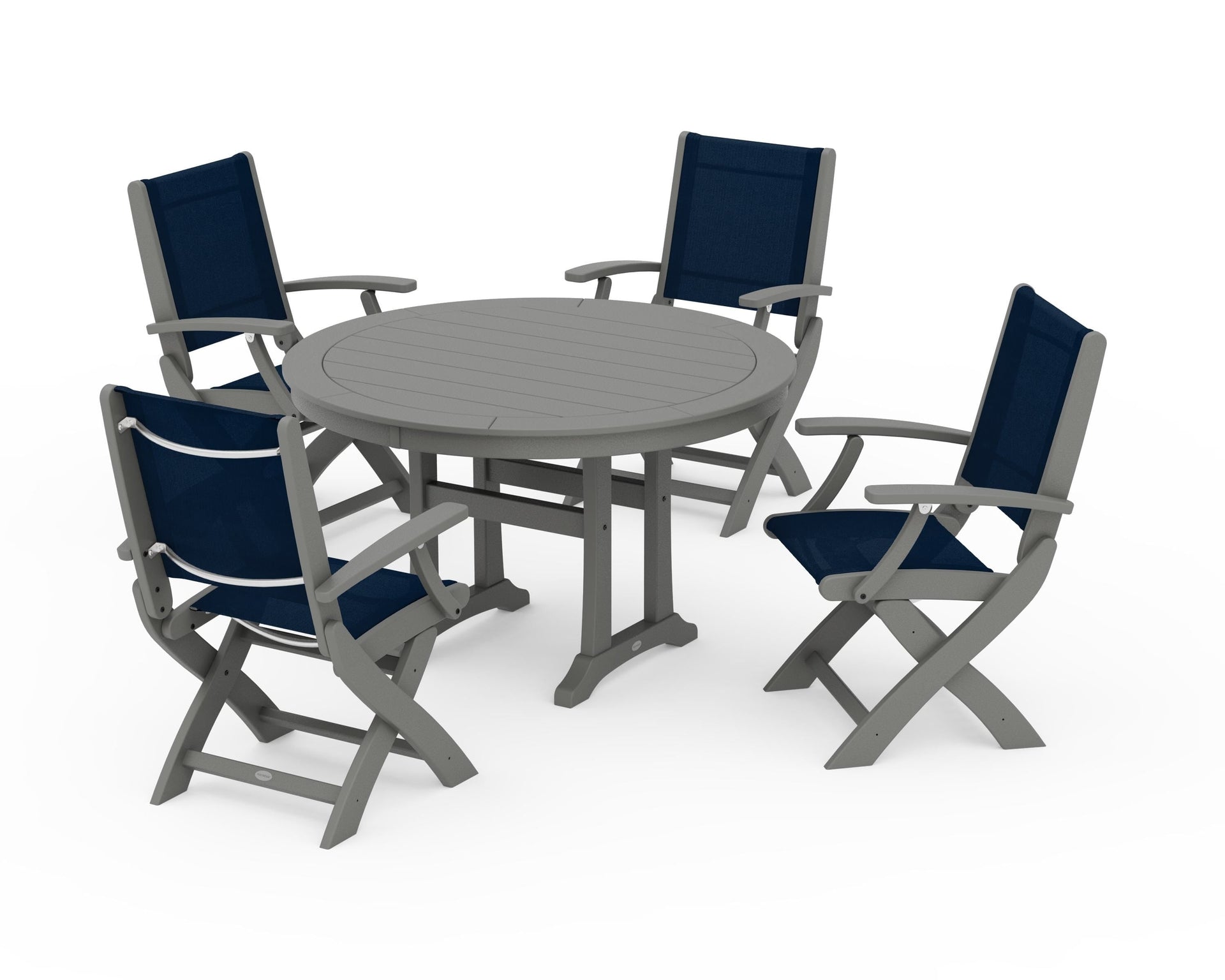 Coastal Folding Chair 5-Piece Round Dining Set with Trestle Legs