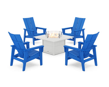 5-Piece Modern Grand Upright Adirondack Conversation Set with Fire Pit Table