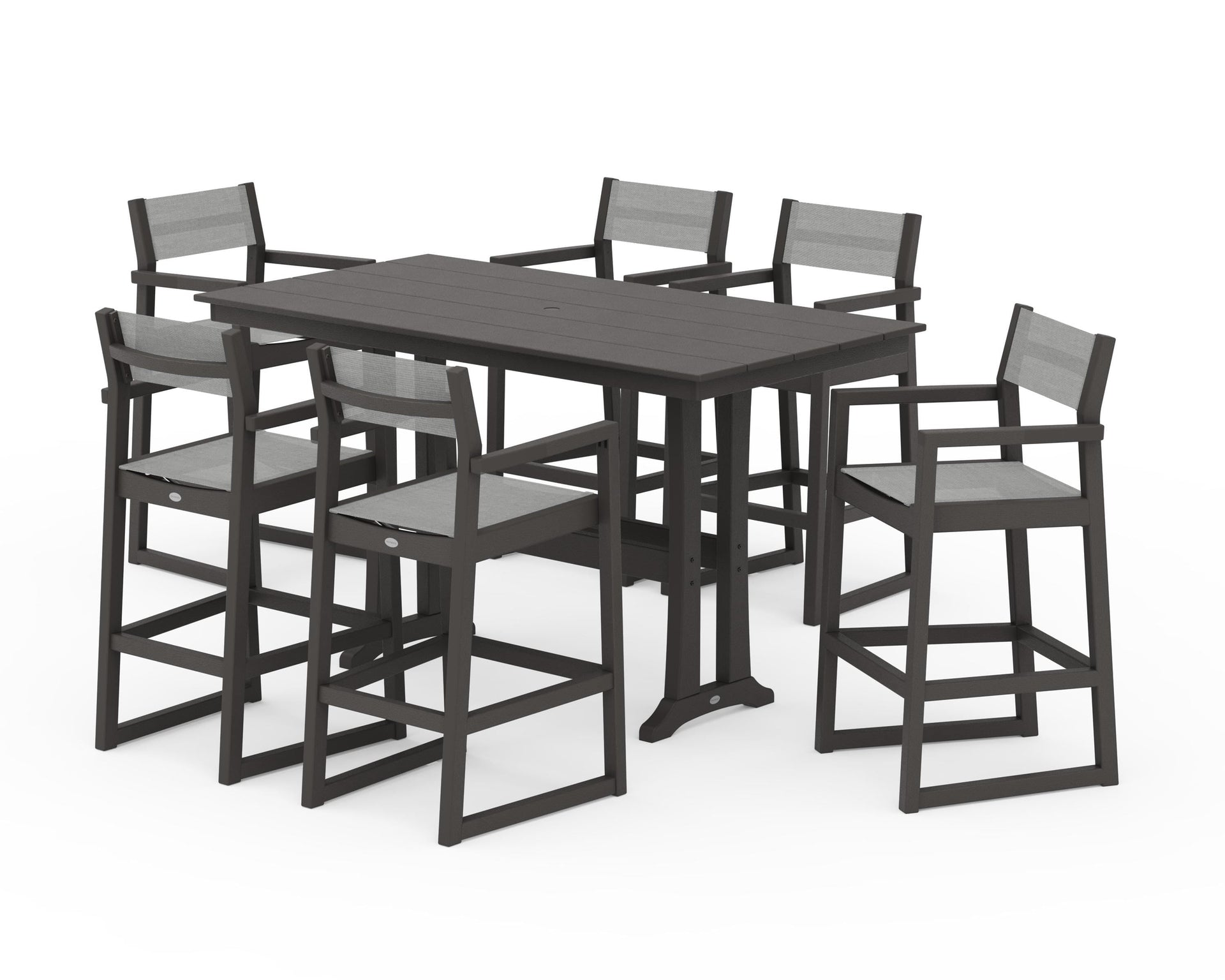 EDGE Sling Arm Chair 7-Piece Farmhouse Bar Set with Trestle Legs