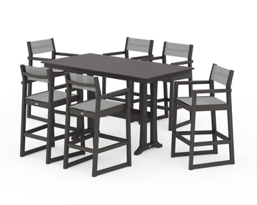 EDGE Sling Arm Chair 7-Piece Farmhouse Bar Set with Trestle Legs