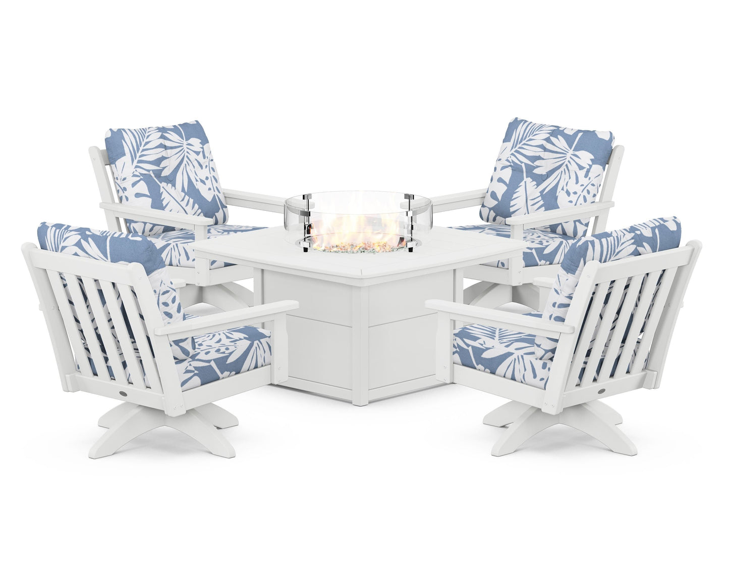 Vineyard 5-Piece Deep Seating Swivel Conversation Set with Fire Pit Table