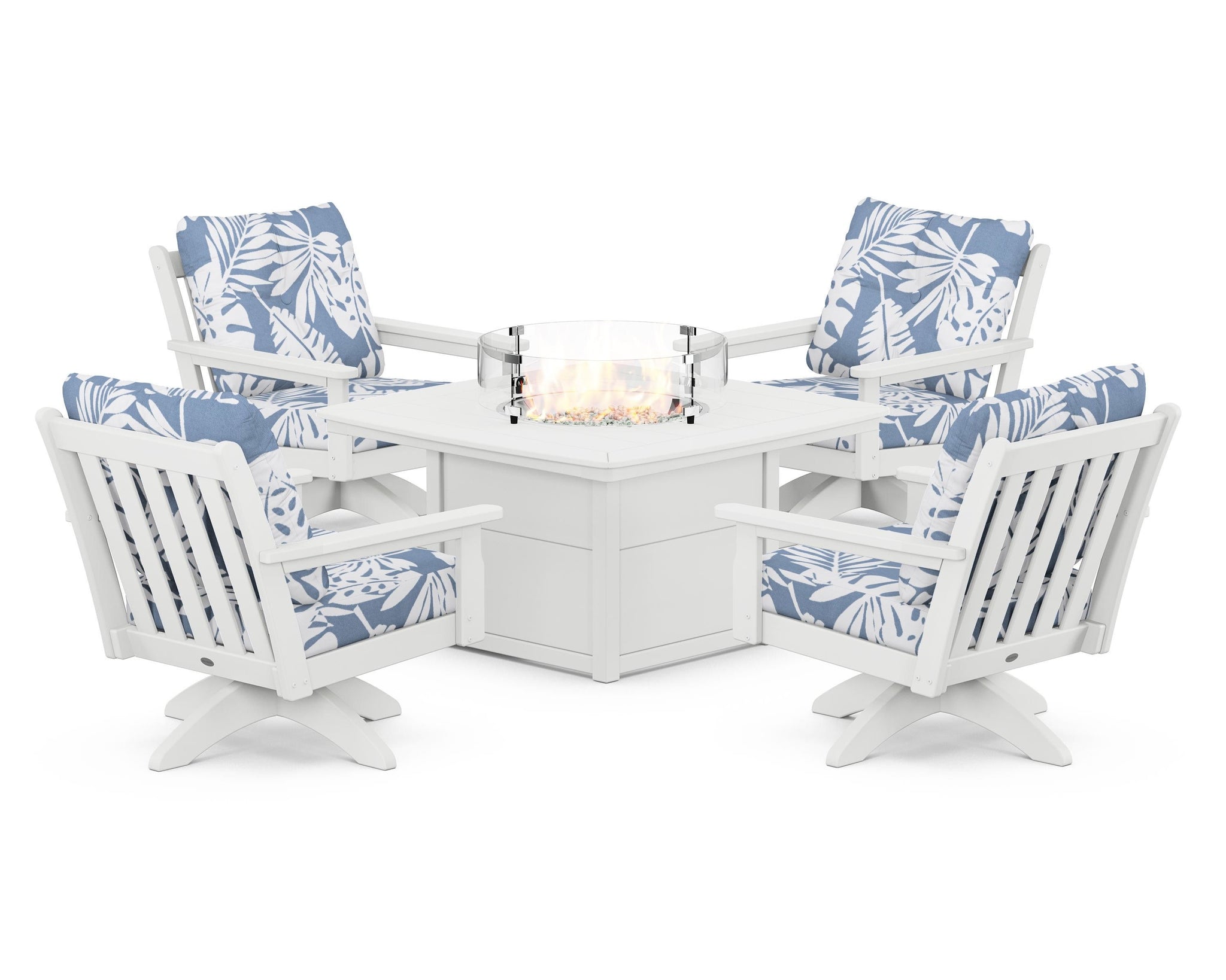 Vineyard 5-Piece Deep Seating Swivel Conversation Set with Fire Pit Table