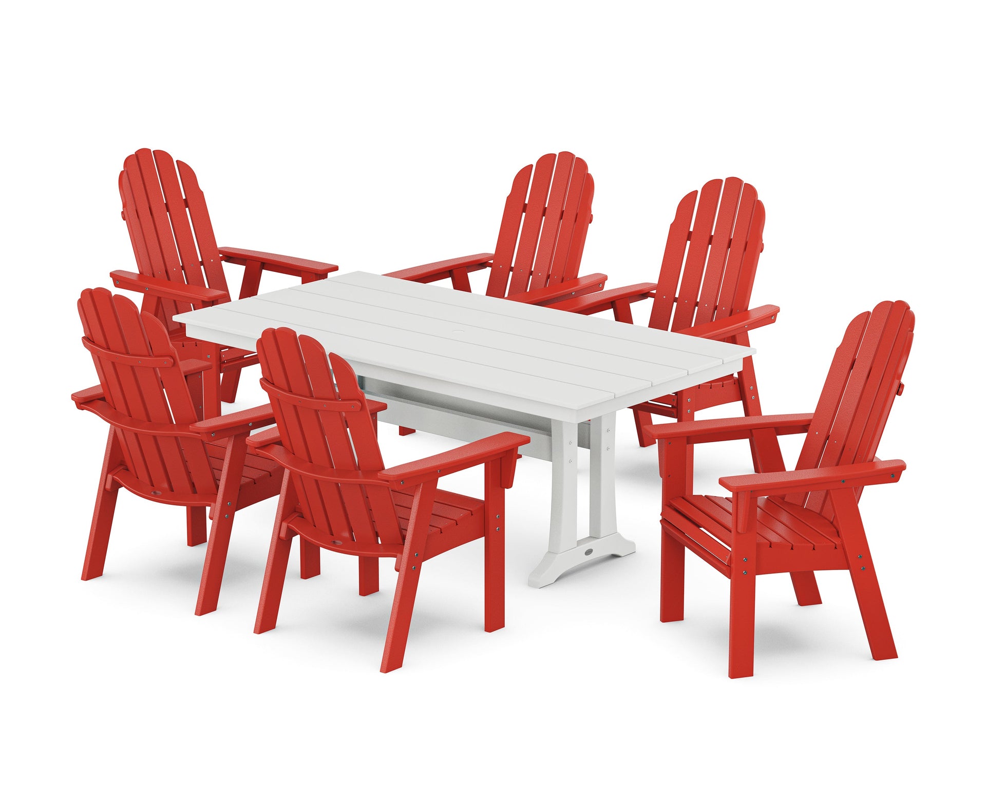 Vineyard Curveback Adirondack Chair 7-Piece Farmhouse Dining Set with Trestle Legs
