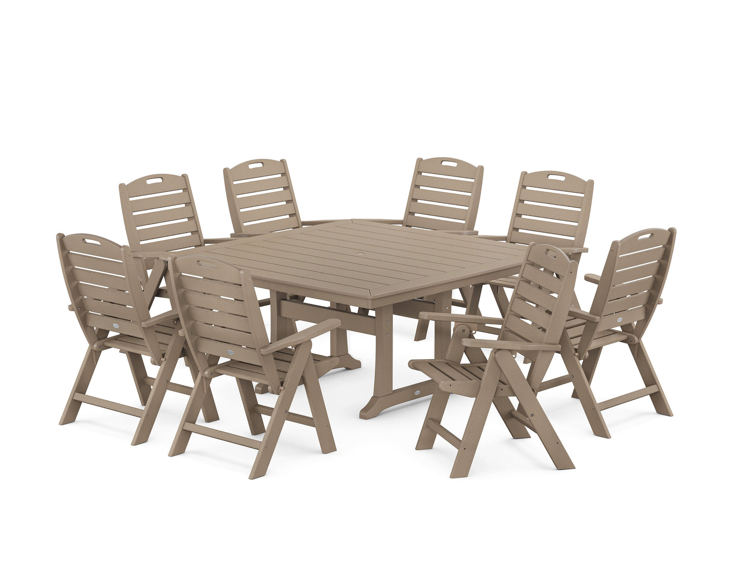 Nautical Highback 9-Piece Square Dining Set with Trestle Legs
