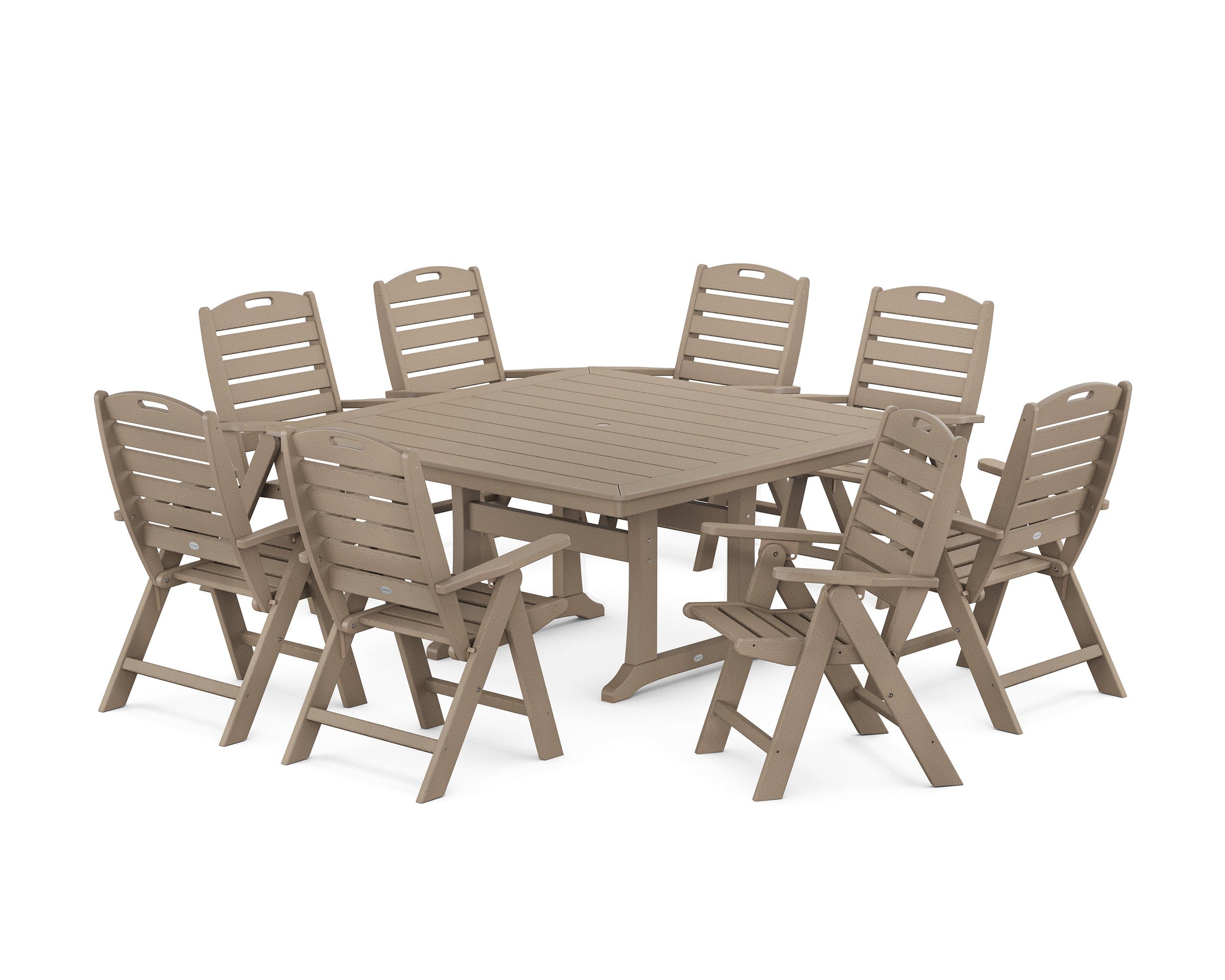 Nautical Highback 9-Piece Square Dining Set with Trestle Legs