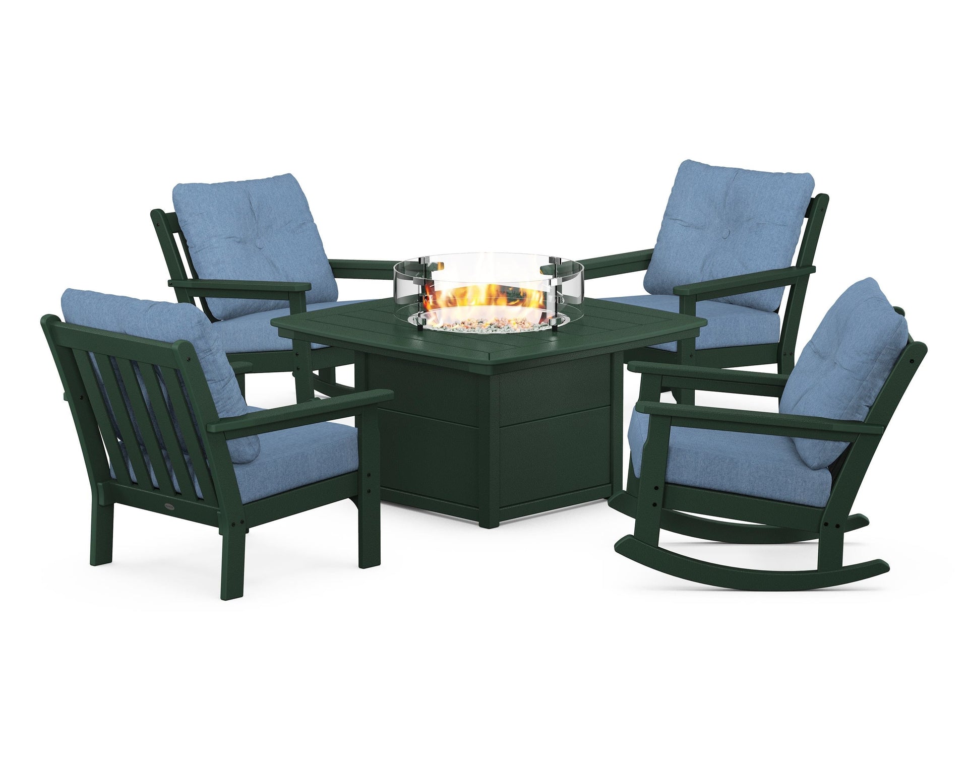 Vineyard 5-Piece Deep Seating Rocking Chair Conversation Set with Fire Pit Table
