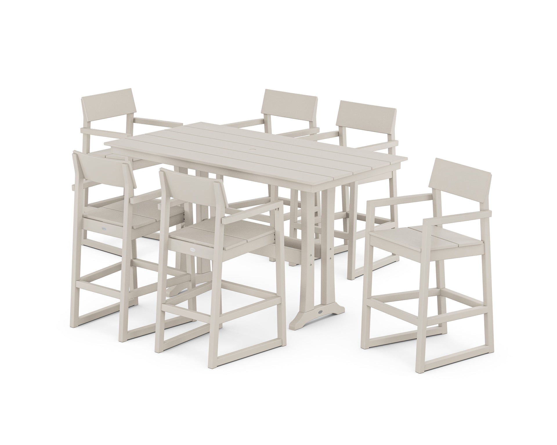 EDGE Arm Chair 7-Piece Farmhouse Bar Set with Trestle Legs