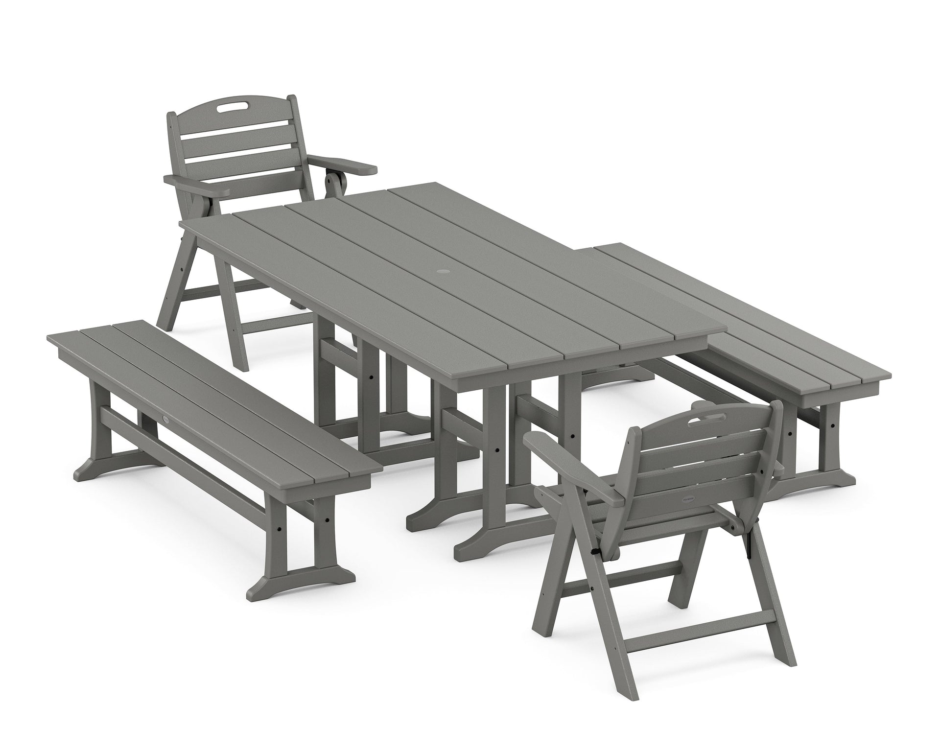 Nautical Lowback 5-Piece Farmhouse Dining Set with Benches