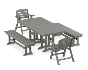 Nautical Lowback 5-Piece Farmhouse Dining Set with Benches