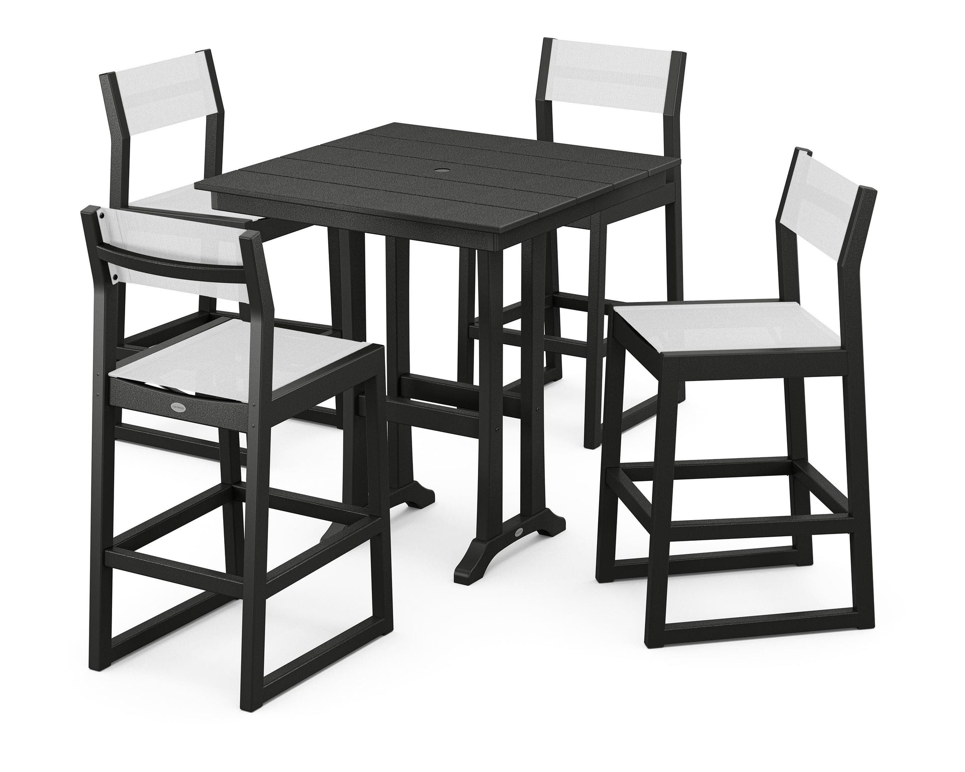 EDGE Sling Arm Chair 5-Piece Farmhouse Bar Set with Trestle Legs