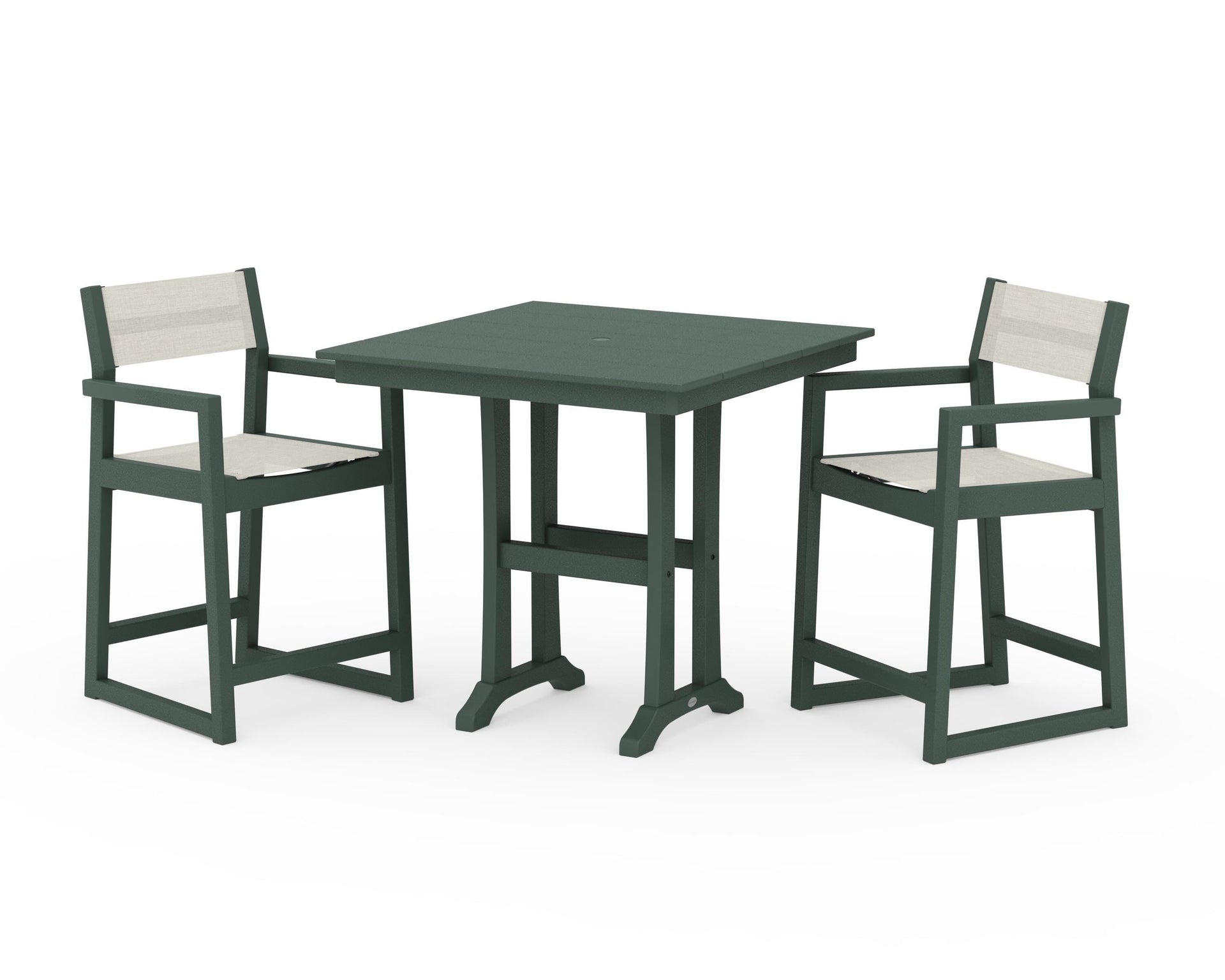 EDGE Sling Arm Chair 3-Piece Farmhouse Counter Set with Trestle Legs