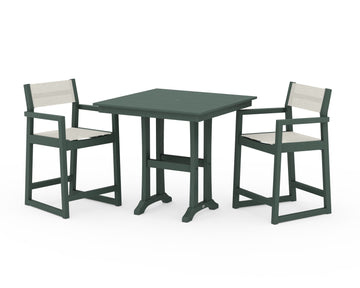 EDGE Sling Arm Chair 3-Piece Farmhouse Counter Set with Trestle Legs