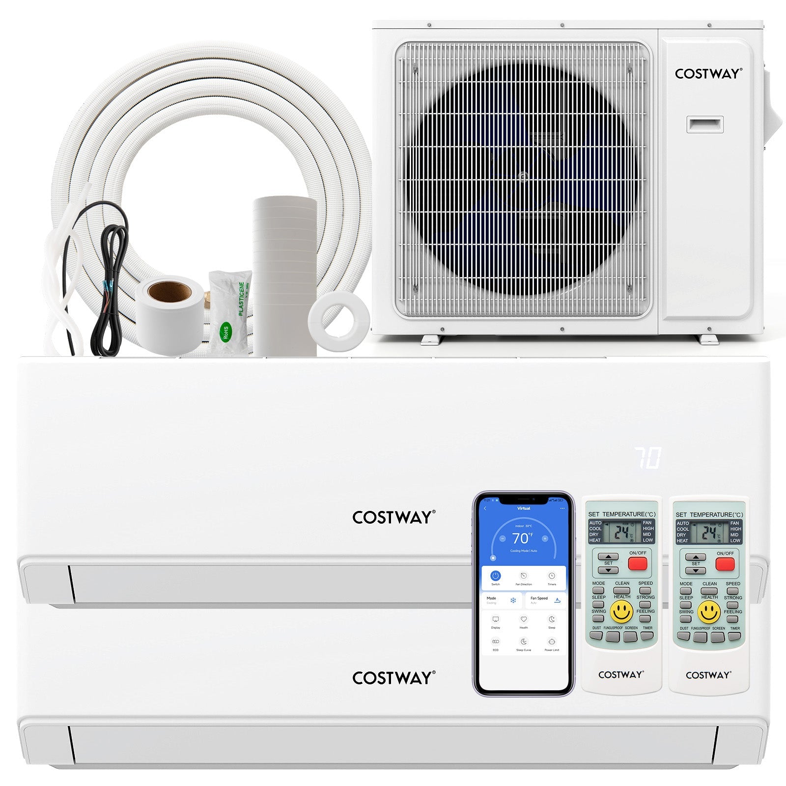 Costway UltrEco 18,000 BTU 2 Zone 22 SEER2 Mini Split Air Conditioner Heat Pump WiFi 594372816 New