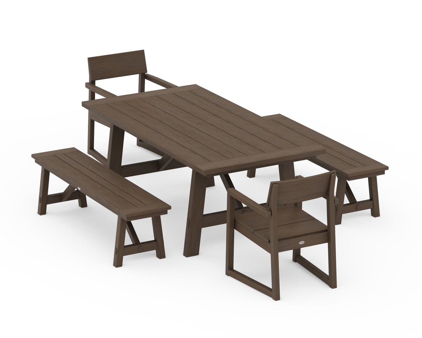 EDGE 5-Piece Rustic Farmhouse Dining Set With Benches
