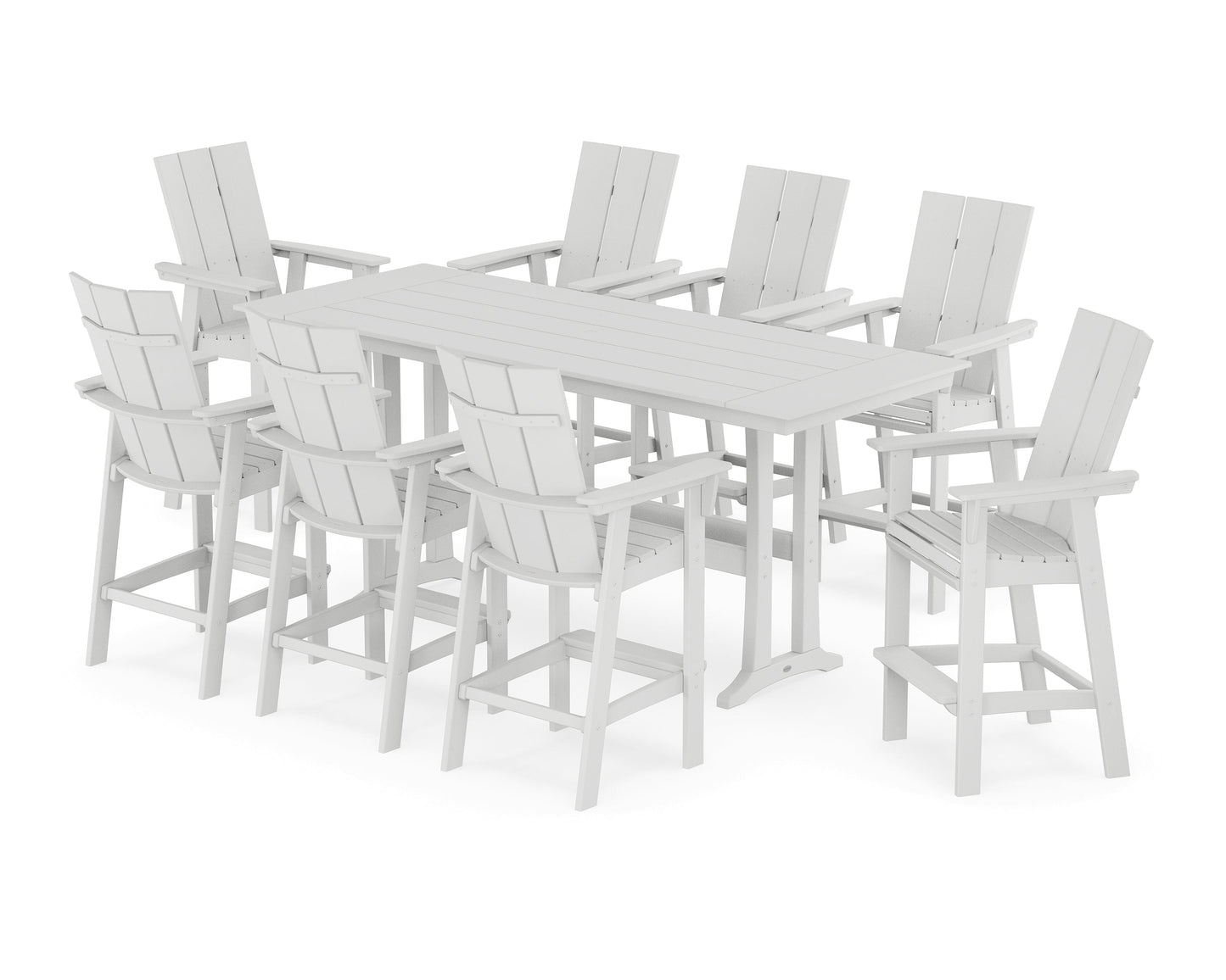 Modern Curveback Adirondack 9-Piece Farmhouse Bar Set with Trestle Legs