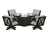Braxton 5-Piece Deep Seating Swivel Conversation Set with Fire Pit Table