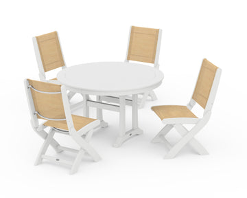 Coastal Folding Side Chair 5-Piece Round Dining Set With Trestle Legs