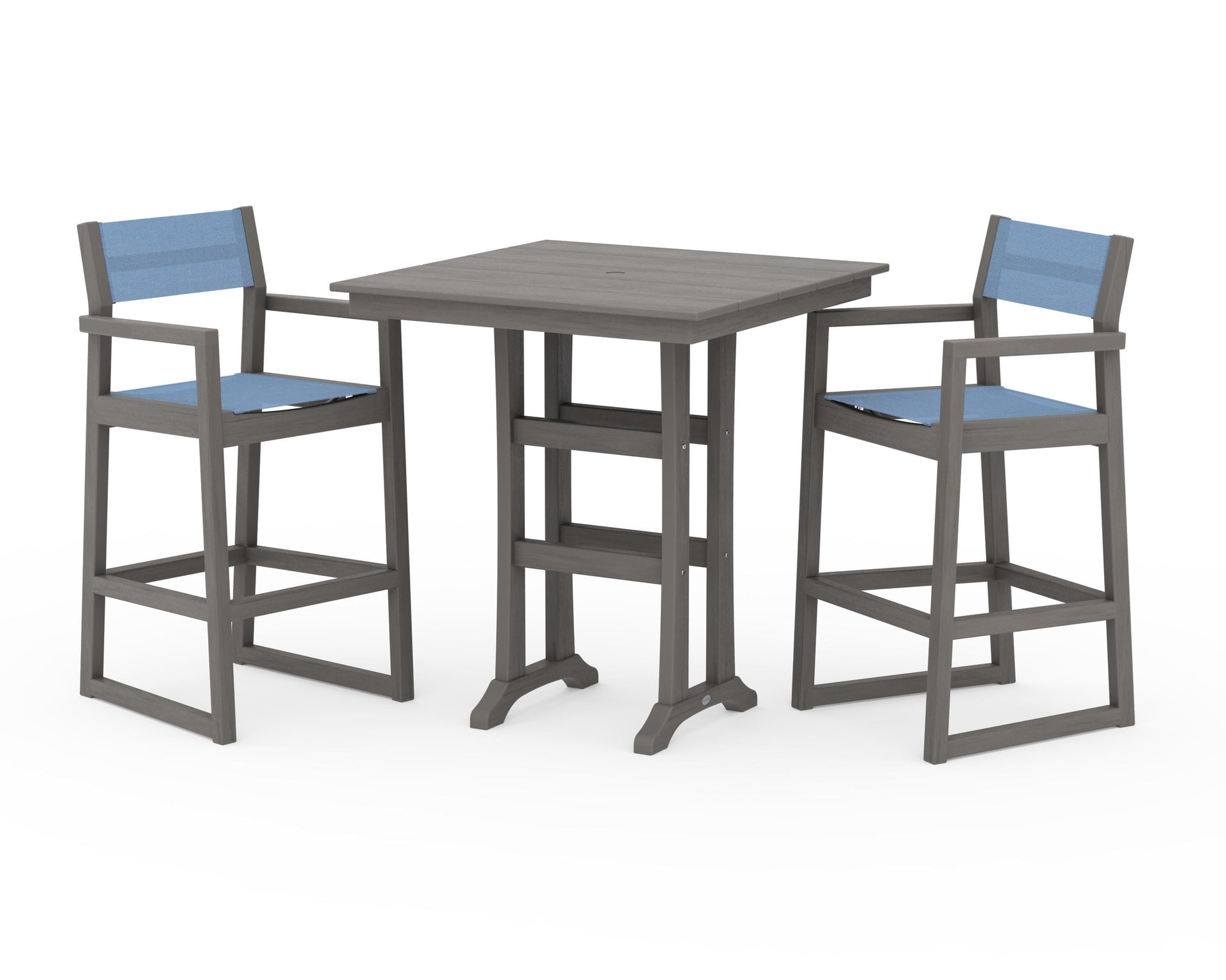 EDGE Sling Arm Chair 3-Piece Farmhouse Bar Set with Trestle Legs