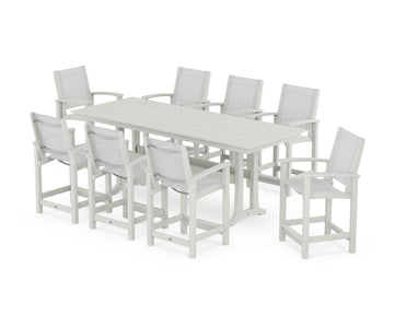 Coastal 9-Piece Farmhouse Counter Set with Trestle Legs