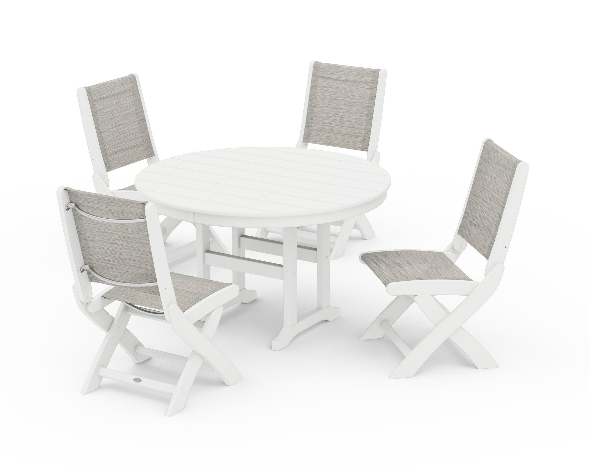 Coastal Folding Side Chair 5-Piece Round Dining Set