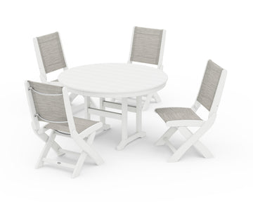 Coastal Folding Side Chair 5-Piece Round Dining Set