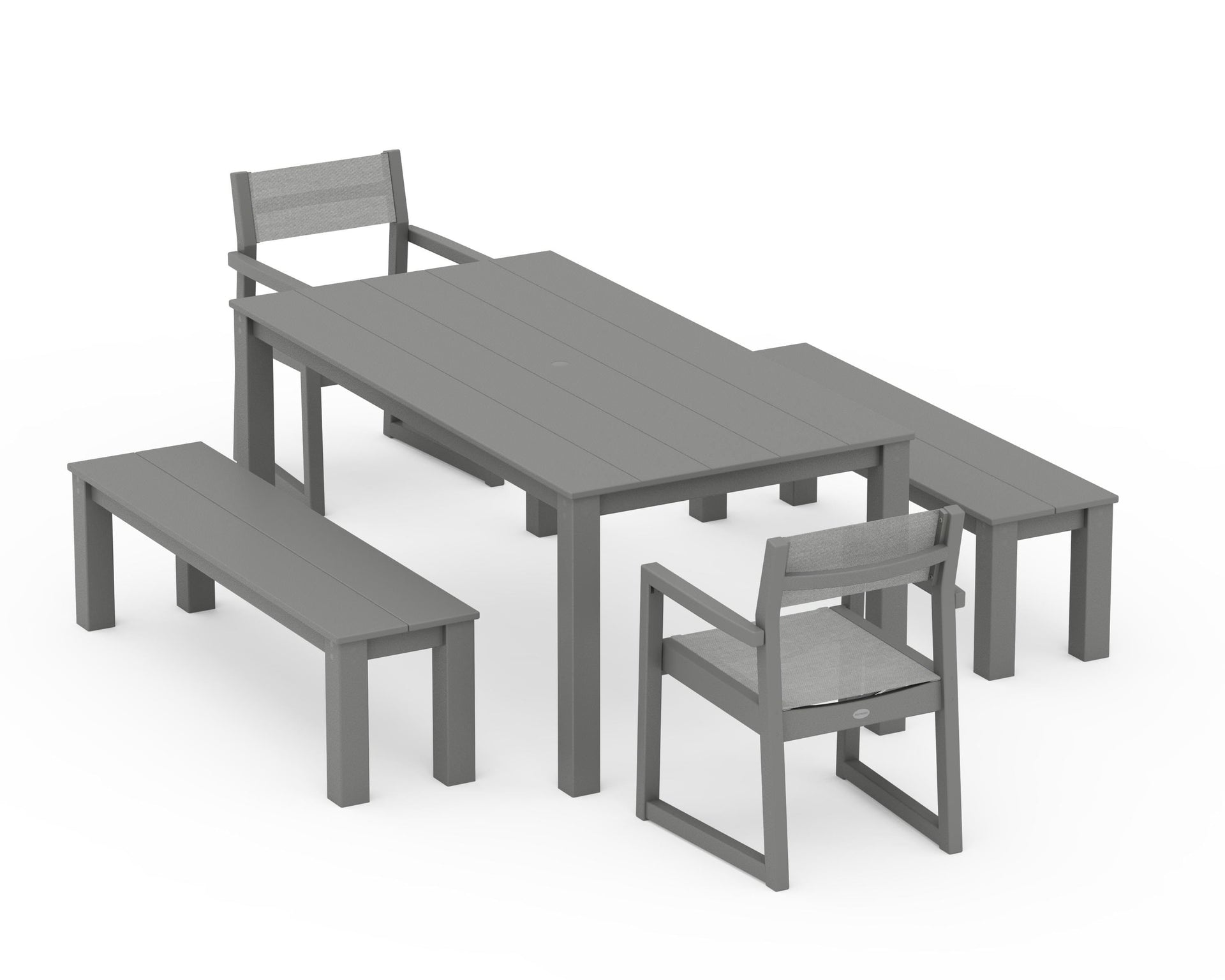 EDGE Sling Arm Chair 5-Piece Parsons Dining Set with Benches