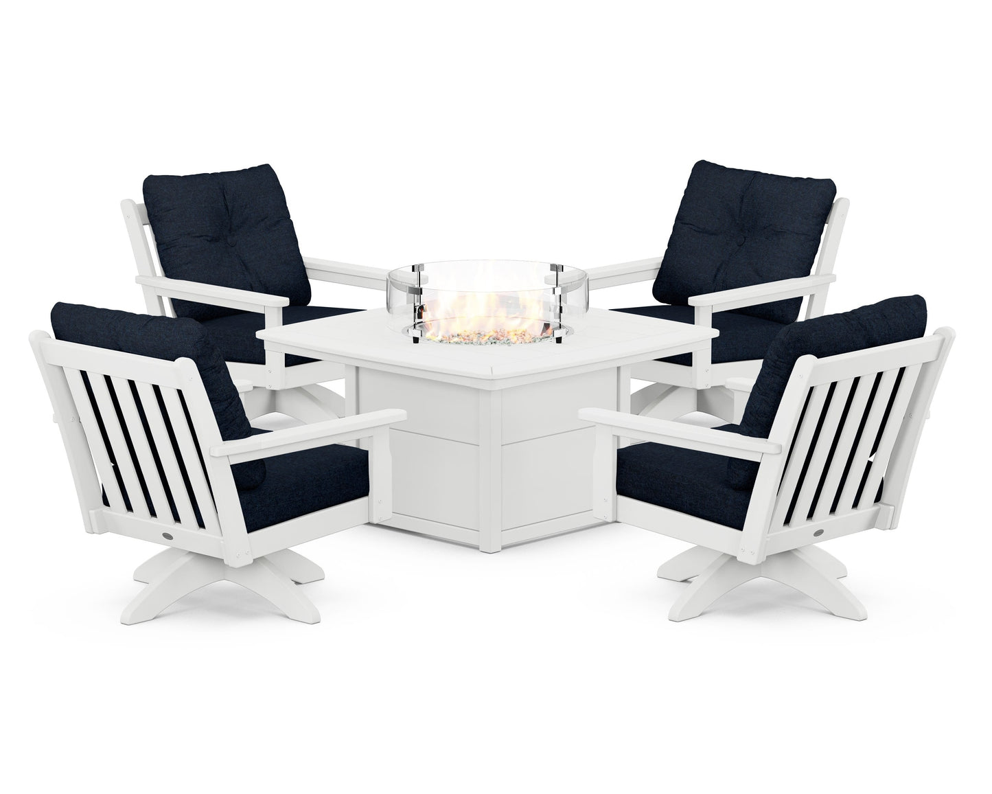 Vineyard 5-Piece Deep Seating Swivel Conversation Set with Fire Pit Table