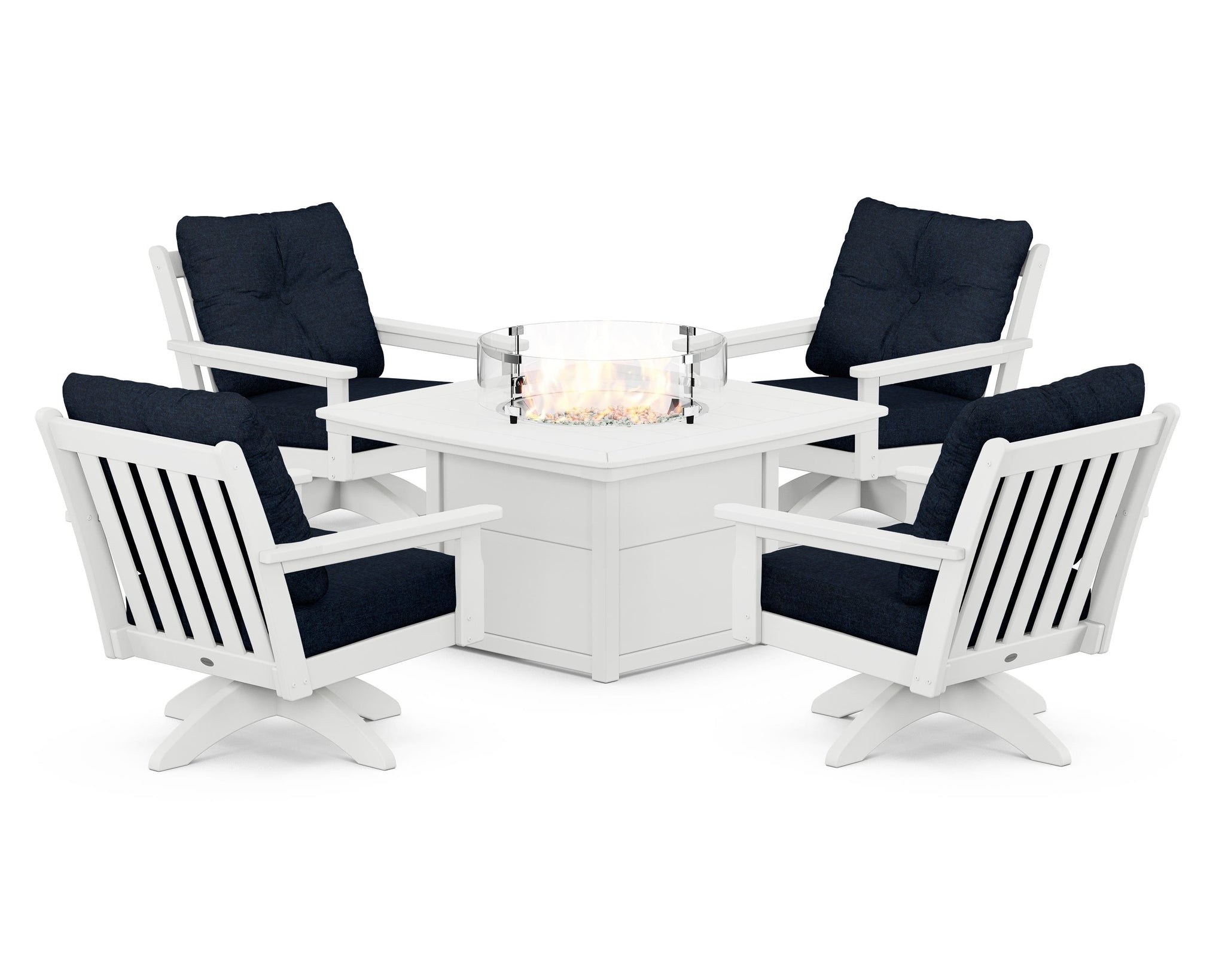 Vineyard 5-Piece Deep Seating Swivel Conversation Set with Fire Pit Table