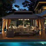 Costway 16' x 12' Hardtop Gazebo Aluminum Frame Pavilion w/ Curtains & Netting 59027442 New