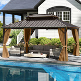 Costway 16' x 12' Hardtop Gazebo Aluminum Frame Pavilion w/ Curtains & Netting 59027442 New
