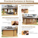 Costway 16' x 12' Hardtop Gazebo Aluminum Frame Pavilion w/ Curtains & Netting 59027442 New