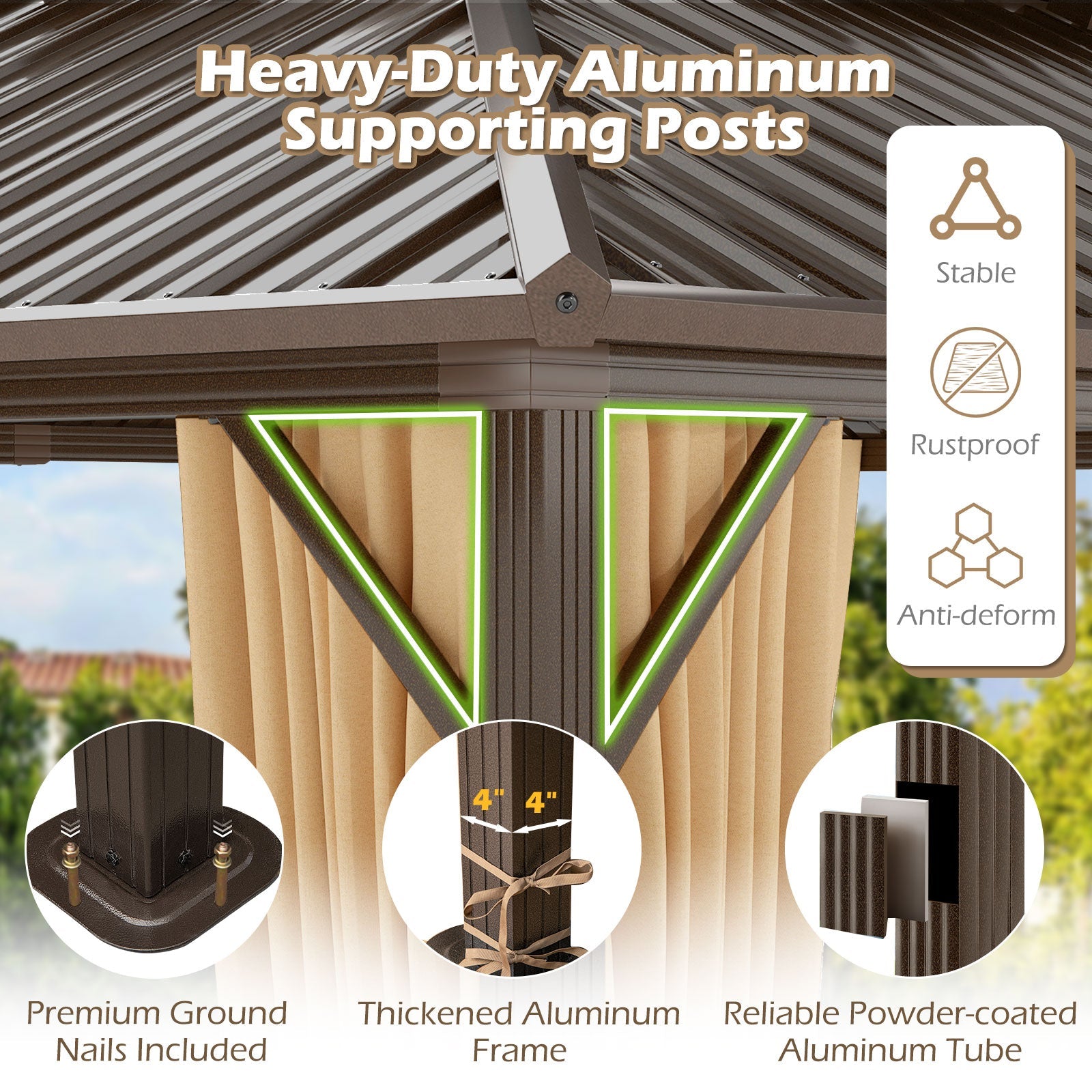 Costway 16' x 12' Hardtop Gazebo Aluminum Frame Pavilion w/ Curtains & Netting 59027442 New