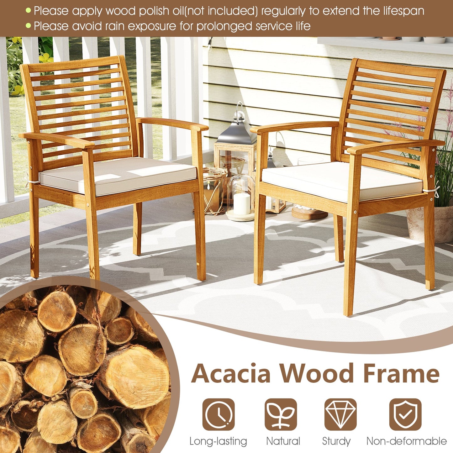 Costway 7-Piece Acacia Wood Patio Dining Set w/ Umbrella Hole 56942348 New