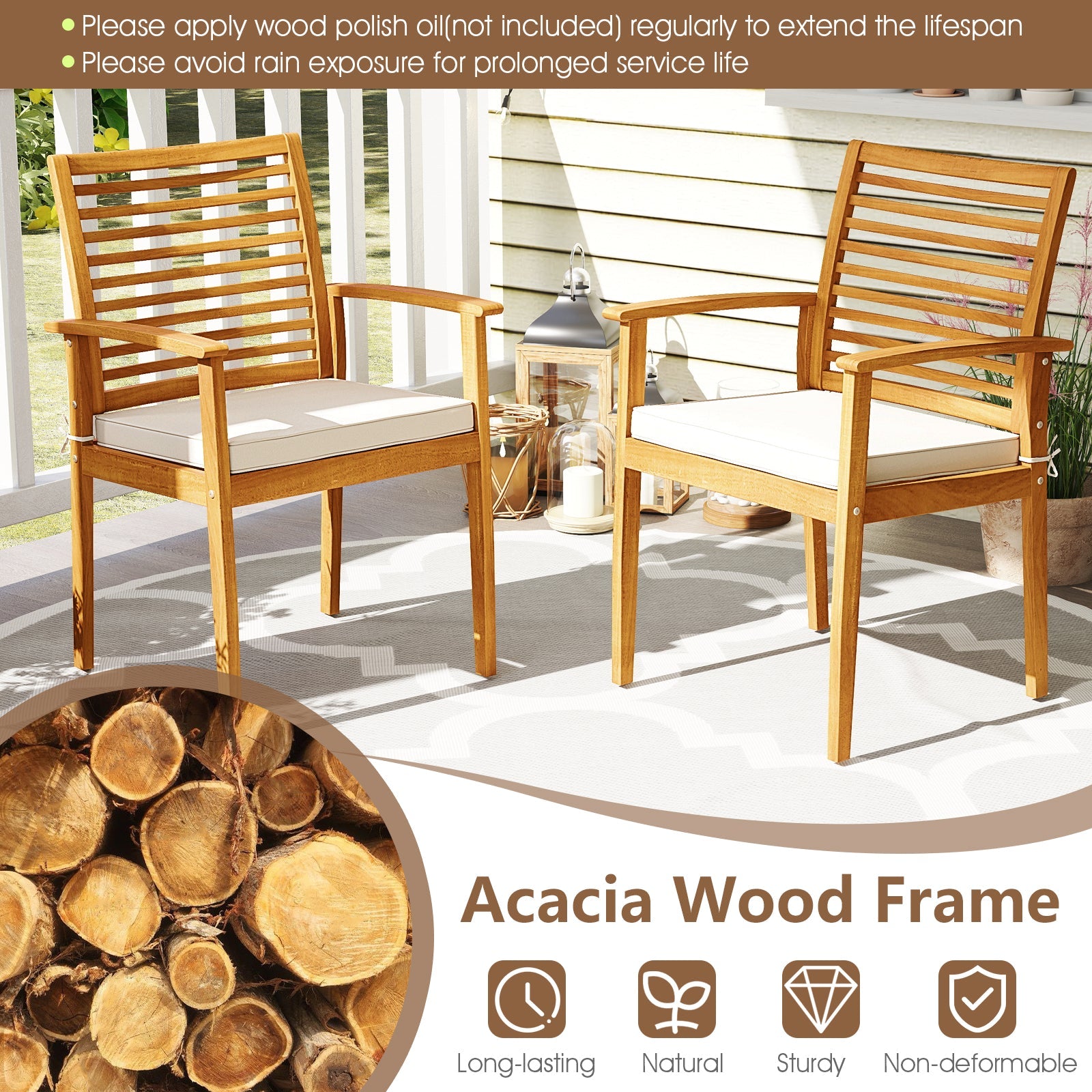 Costway 7-Piece Acacia Wood Patio Dining Set w/ Umbrella Hole 56942348 New
